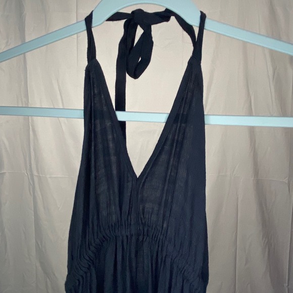 Express Black Tiered Halter Maxi Dress XXS Petite Smocked Waist Goth Vacation - Picture 7 of 10